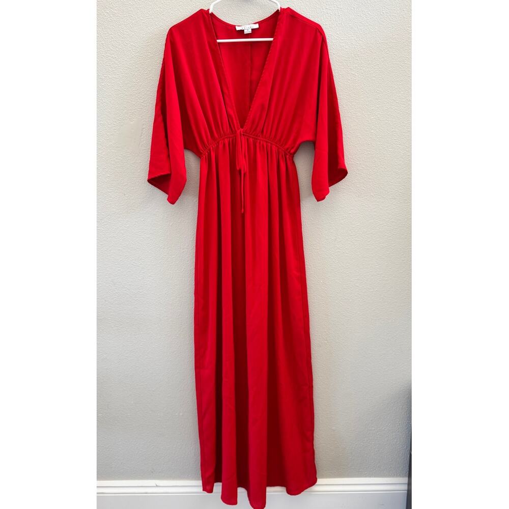 NWOT Favlux Red Maxi Dress Beach Coverup Womens Size Small V Neck Half Sleeve
